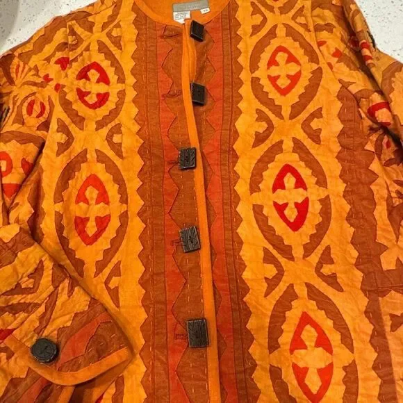 The Territory Ahead Women's Quilted Pieced Aztec Boxy Jacket Brown Orange XS - Picture 7 of 7